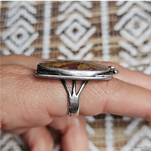 Navajo Ring Vintage Sterling & Jasper Modernist Ring Size 6.5 - Picture 6 of 15